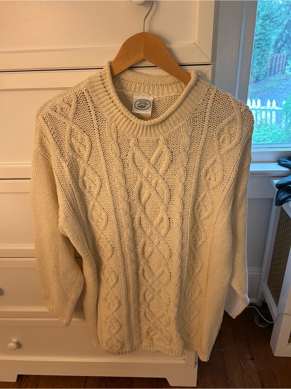 Vintage Laura Ashley 100% Cotton Classic Cable Knit Crewneck Sweater - Cream